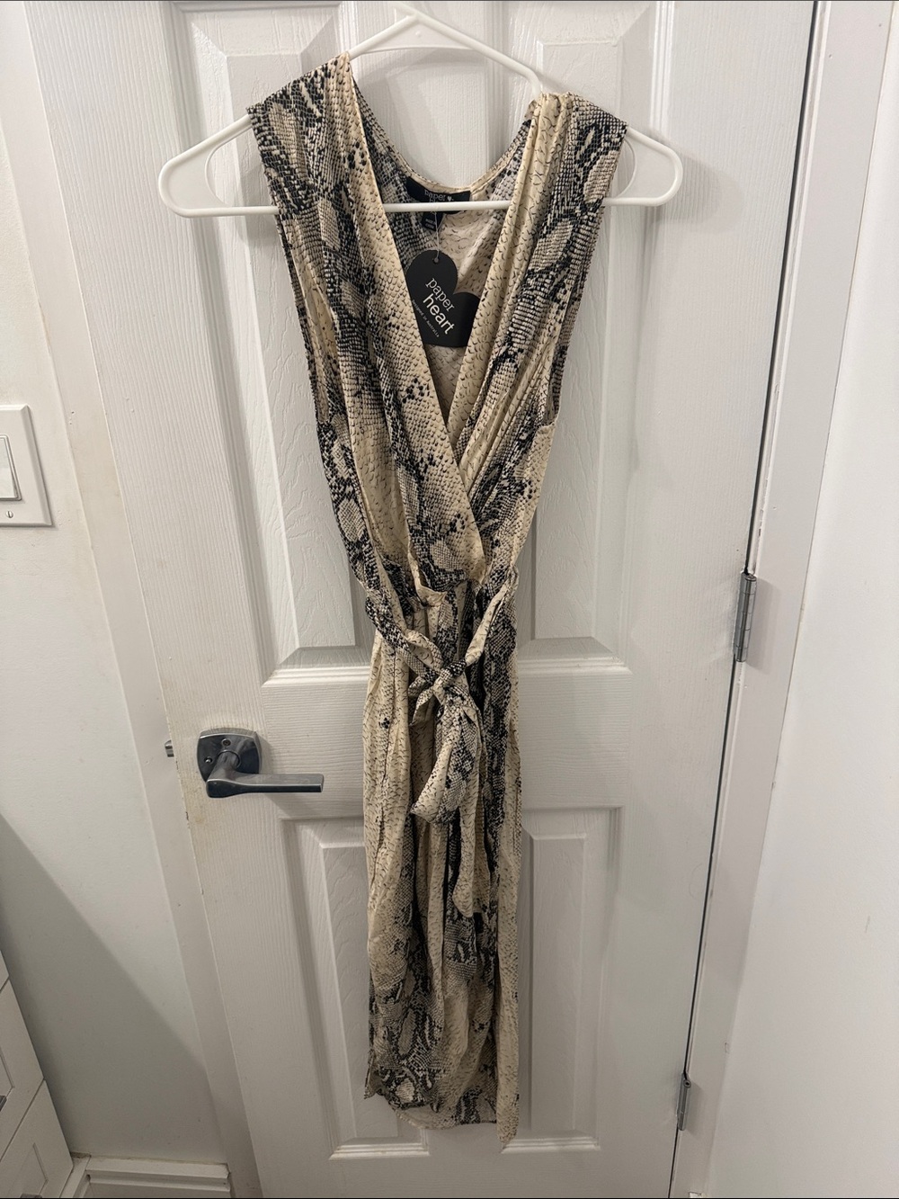Snake-Print Wrap Dress in Beige